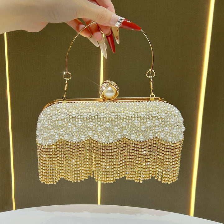 Elegante Perlen- und Kristall-Abendhandtasche