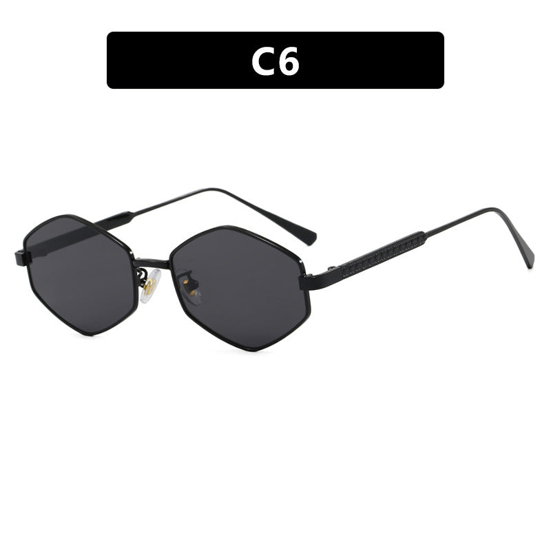 Damen hexagonale Sonnenbrille mit eleganten Metallakzenten und UV-Schutz Karnz
