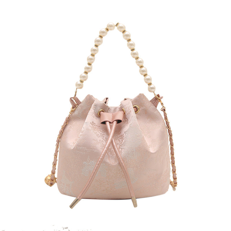 Elegante Blumenmuster-Zugband-Eimer-Tasche Karnz