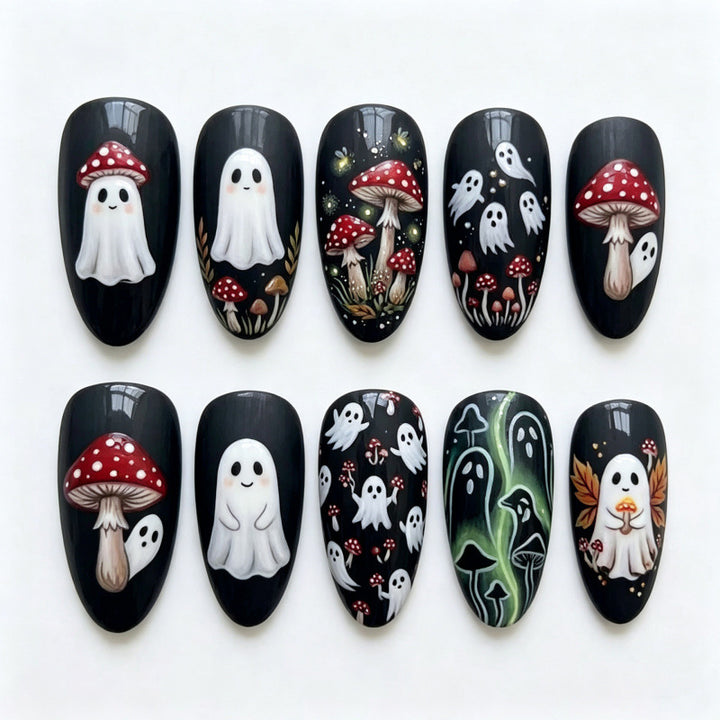 Themenbezogene Halloween-inspirierte Press-On Nagelkunst
