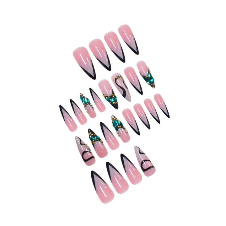 Künstlerische Stiletto Press-On Nagelkunst mit Edelsteinakzenten Karnz