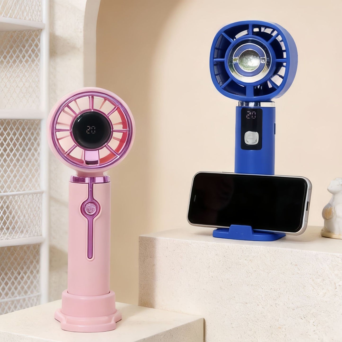 Damen Tragbarer Handventilator mit LCD-Temperaturanzeige und USB-Ladefunktion Karnz