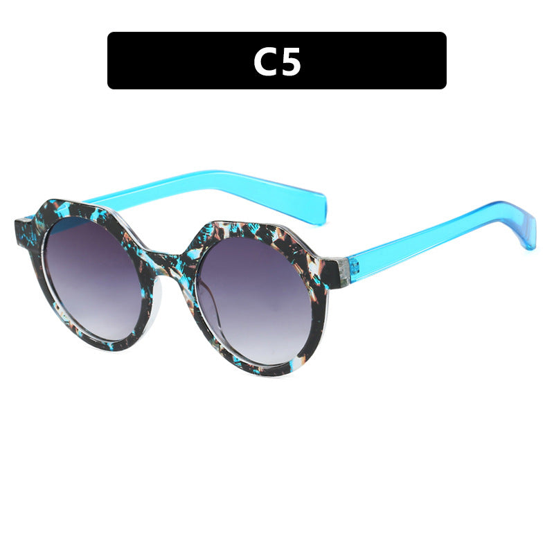 Damen extravagante runde Sonnenbrille mit farblich akzentuiertem Rahmen Karnz