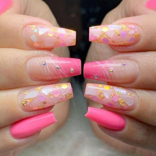 Dekorative lange Press-On Nägel mit Strass-Akzenten und Glitzer Karnz