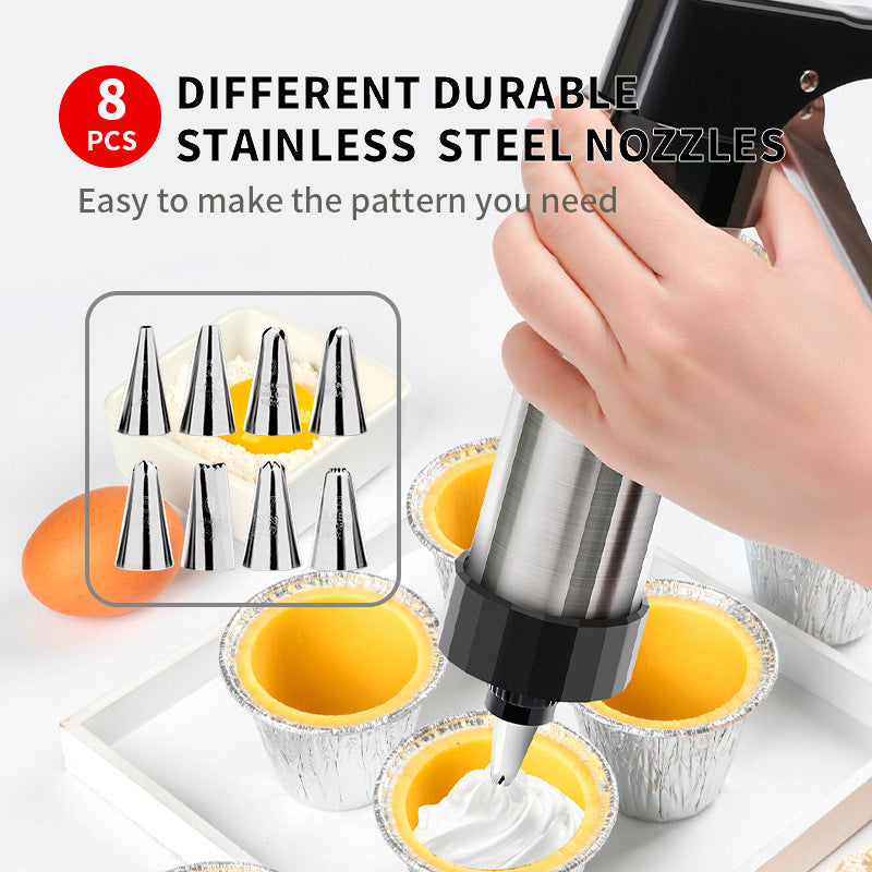 Cookie Press & Decorating Gun with Stainless Steel Cylinder Twelve Pattern Discs and Nine Icing Nozzles