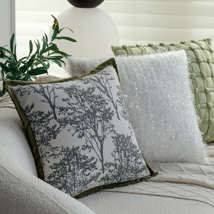 Quadratischer Jacquard-Kissenbezug mit fotorealistischem Baumrelief und samtiger Keder Karnz