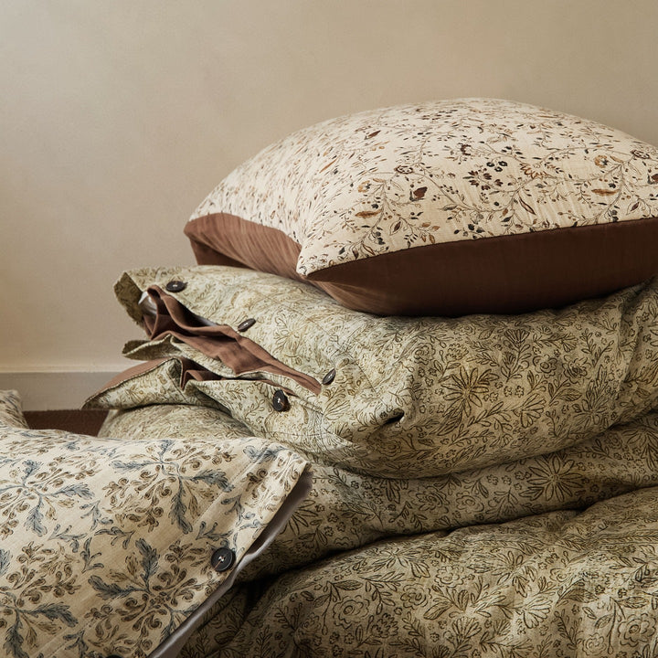 Wendbare Baumwoll-Bettbezugset mit vintage Mikro-Druck und einfarbigem Satinrücken