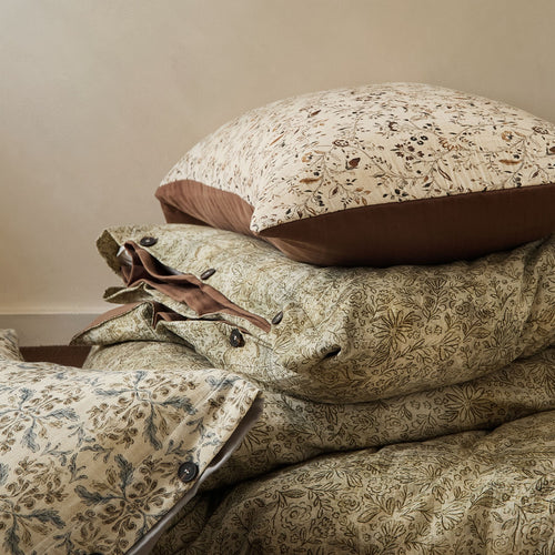 Wendbare Baumwoll-Bettbezugset mit vintage Mikro-Druck und einfarbigem Satinrücken