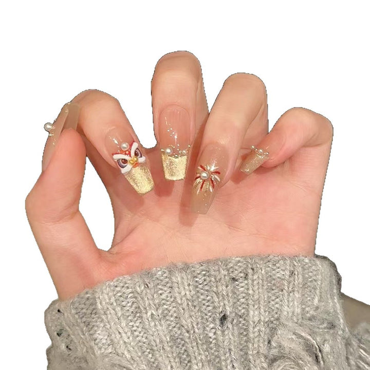 Dekoratives Press-On-Nagelkunstset mit 3D-Blumen- und Edelsteinakzenten