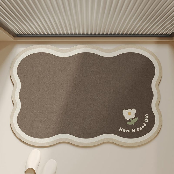 Cloud-Shaped Low-Pile Absorbent Floor Mat with Non-Slip Backing and Flower Print