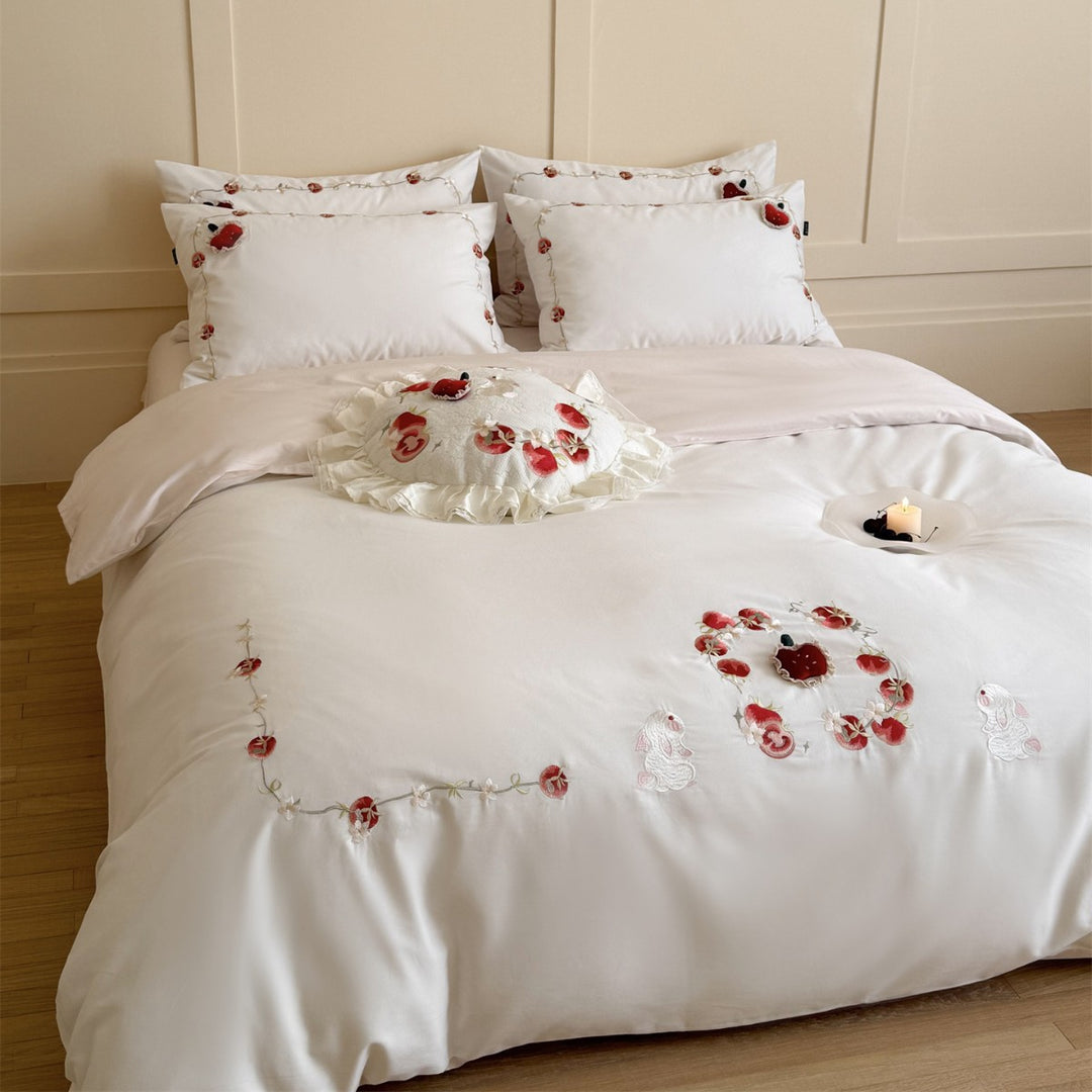Besticktes Luxus-Baumwollsatin-Bettbezug-Set