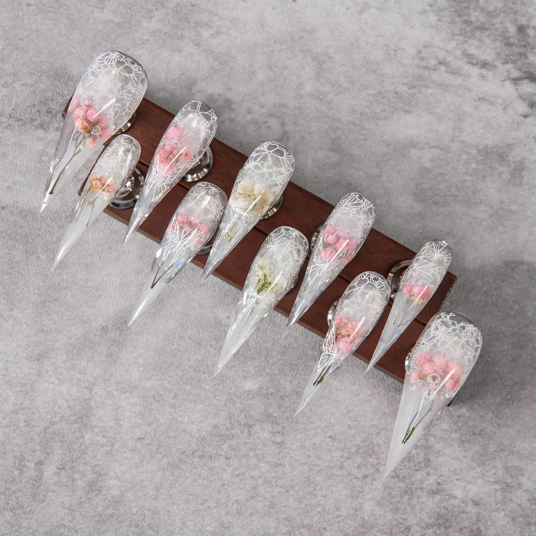 Floral Design Stiletto Press-On Nails