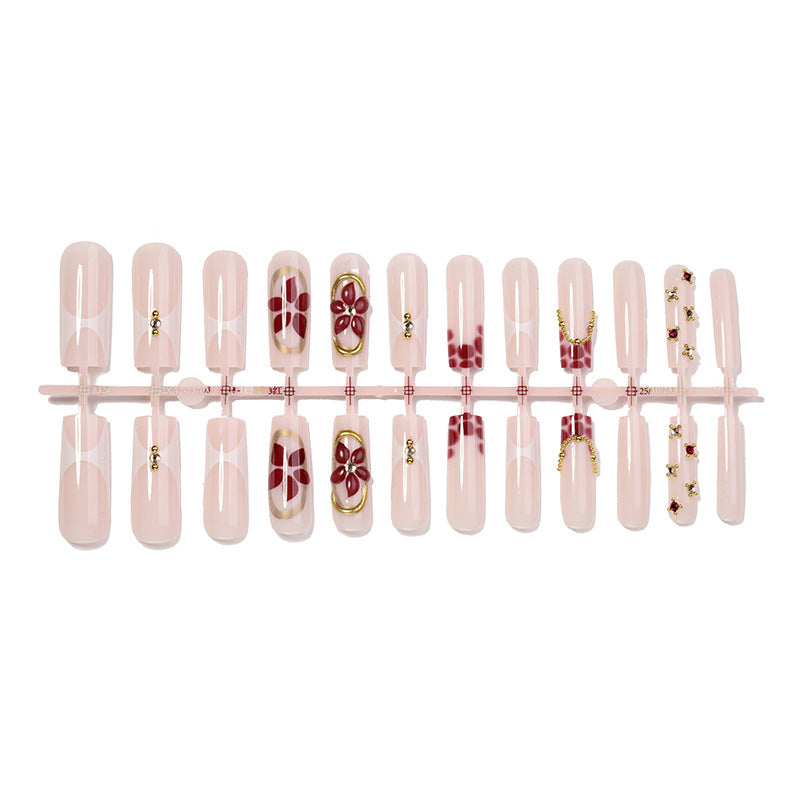 Premium Floral Design Press-On Nail Set mit dekorativen Elementen Karnz