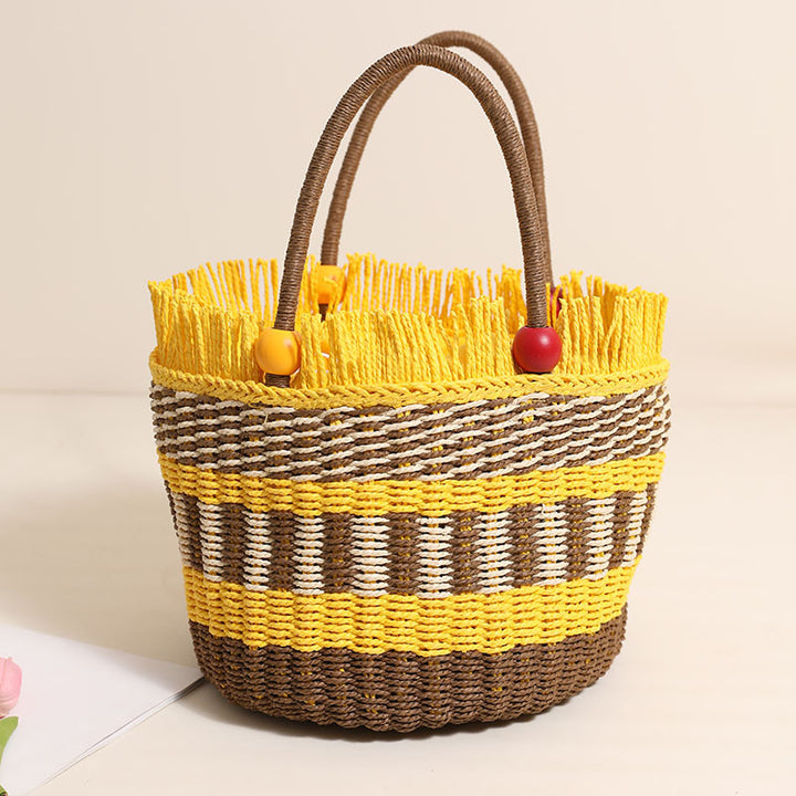 Damen Bequeme Strandtasche mit buntem Fransenbesatz Karnz