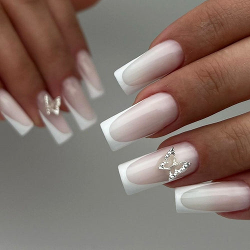 Premium Dekorative Press-On Nagelset mit Eleganten Schmetterlingsakzenten Karnz