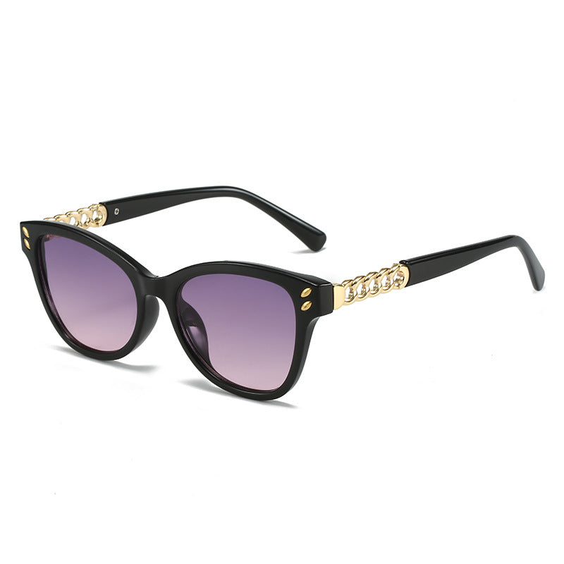 Damen modische Cat-Eye Sonnenbrille mit luxuriösen Kettenakzenten Karnz