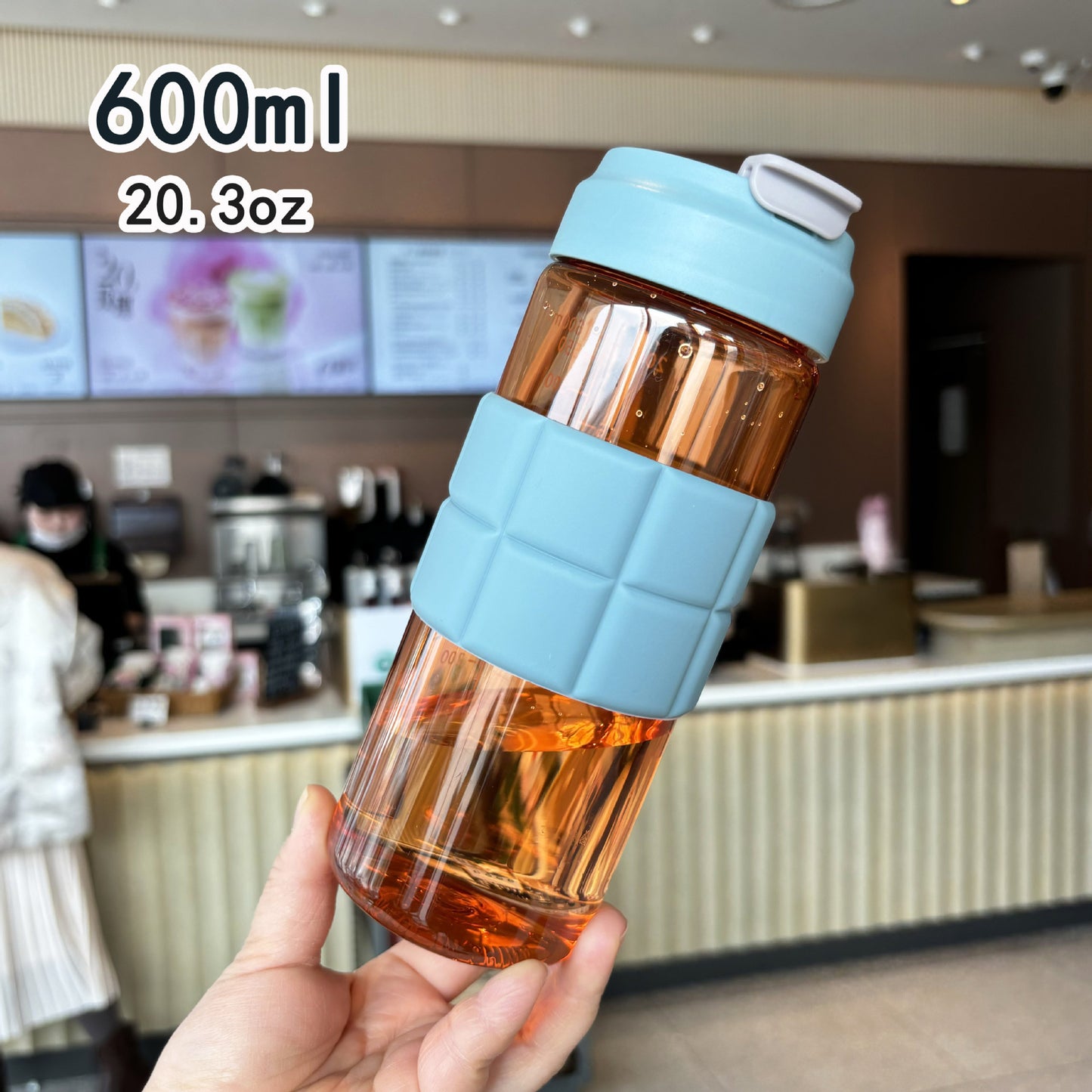Damen transparente Trinkflasche mit rutschfester Silikonummantelung Karnz