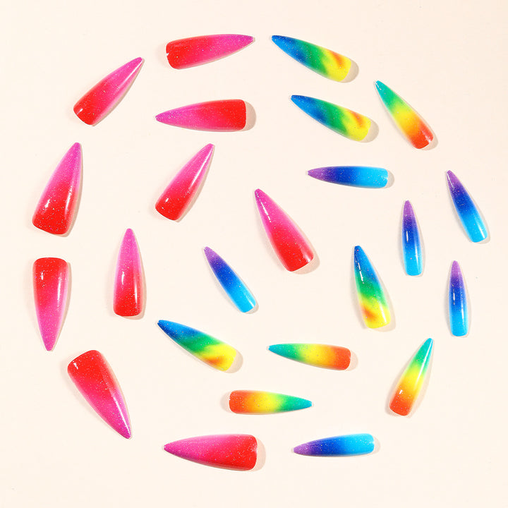 Stiletto Regenbogen Ombre Nagelkunst Verlängerungen Karnz
