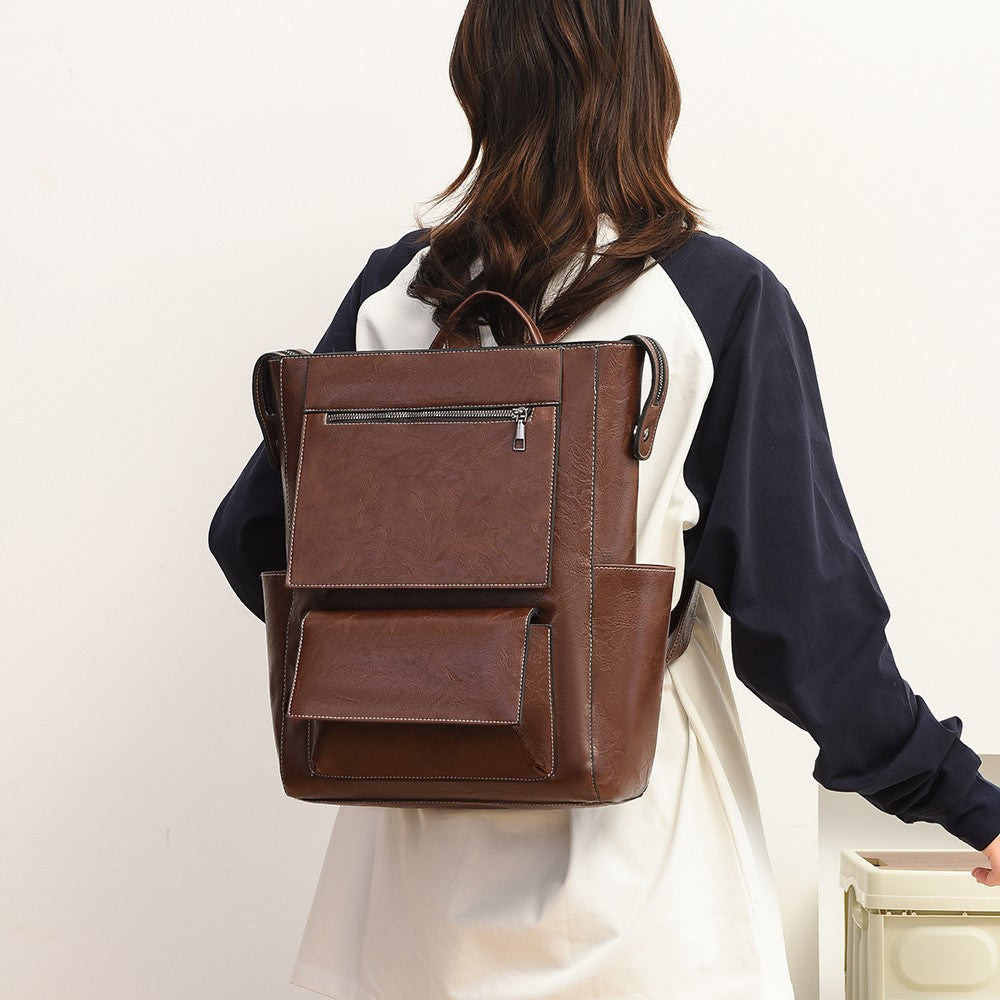Multi-Taschen Echtes Leder Rucksack Karnz