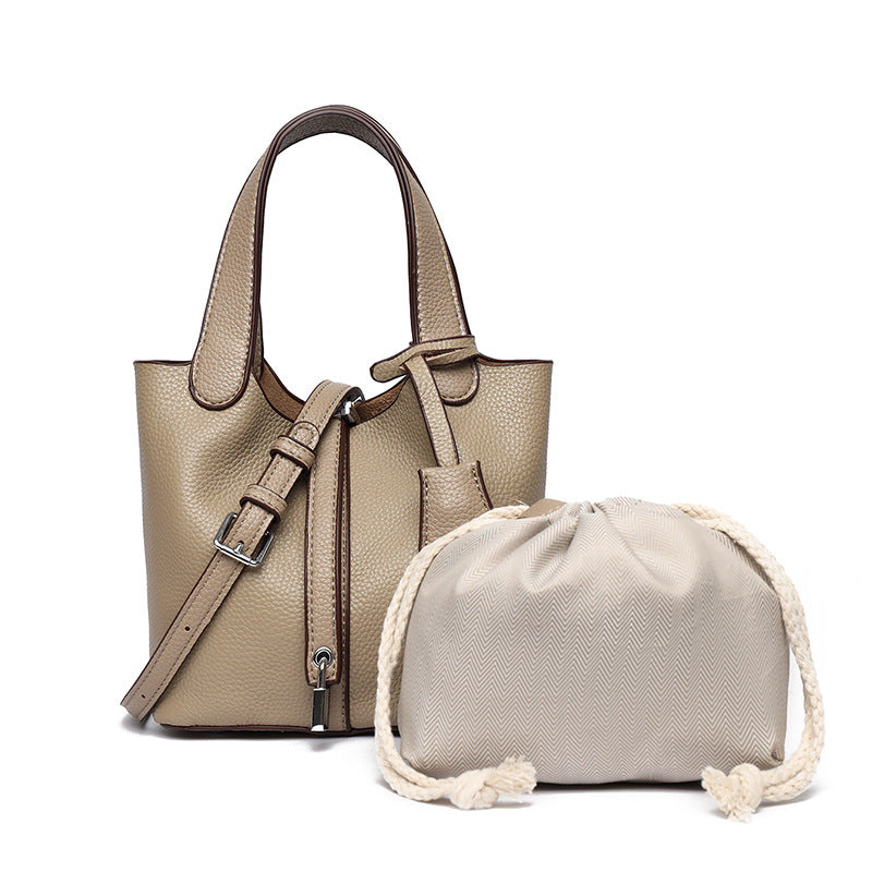 Dual-Compartment Textured Leather Tote Bag Karnz