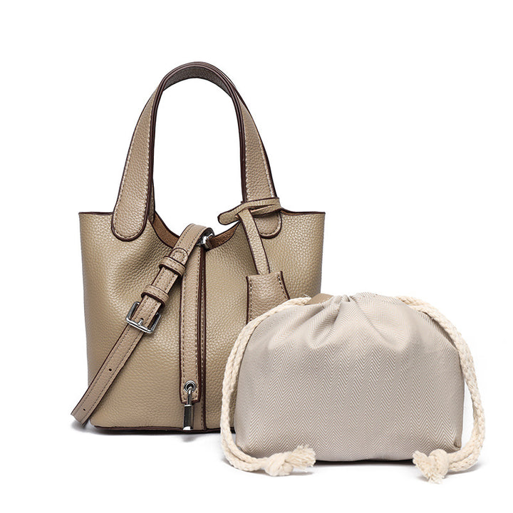 Dual-Compartment Textured Leather Tote Bag Karnz