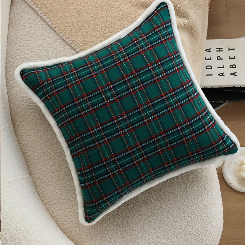 Quadratischer Sofa‑Zierkissenbezug im klassischen Tartan‑Design mit Teddybordüre Karnz