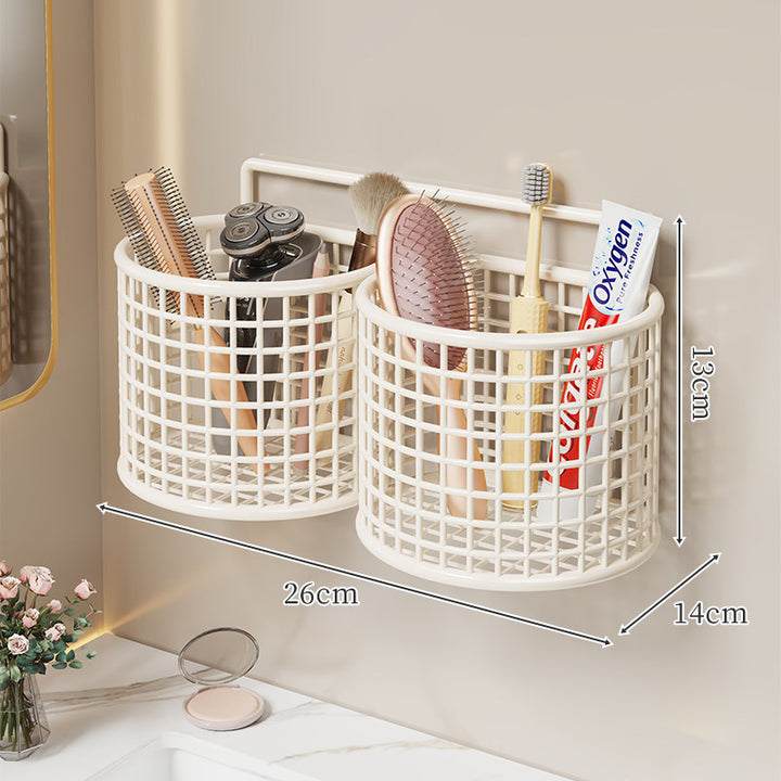 Wandmontierter belüfteter Kunststoff-Badezimmer-Organizer-Korb für Toilettenartikel und Rasierer