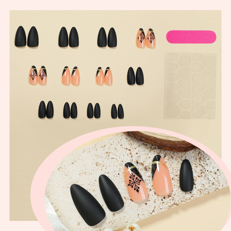 Künstlerisches Mattes Press-On-Nagelset mit einzigartigen floralen Mustern Karnz