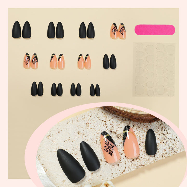 Künstlerisches Mattes Press-On-Nagelset mit einzigartigen floralen Mustern Karnz