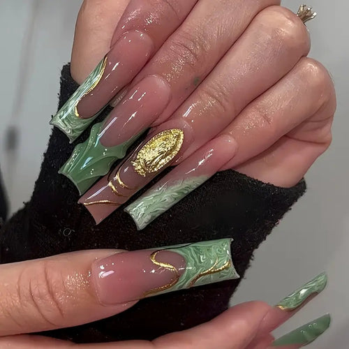 Luxe Marmorierte Press-On Nagelkunst Karnz