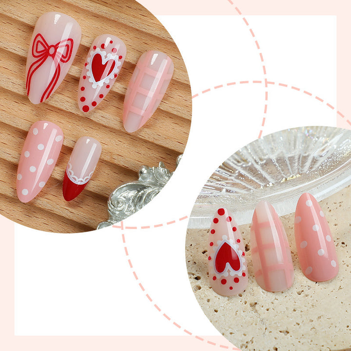 Kreatives Nagelkunst-Set mit romantischen Schleifen-, Herz- und Punkt-Designs Karnz