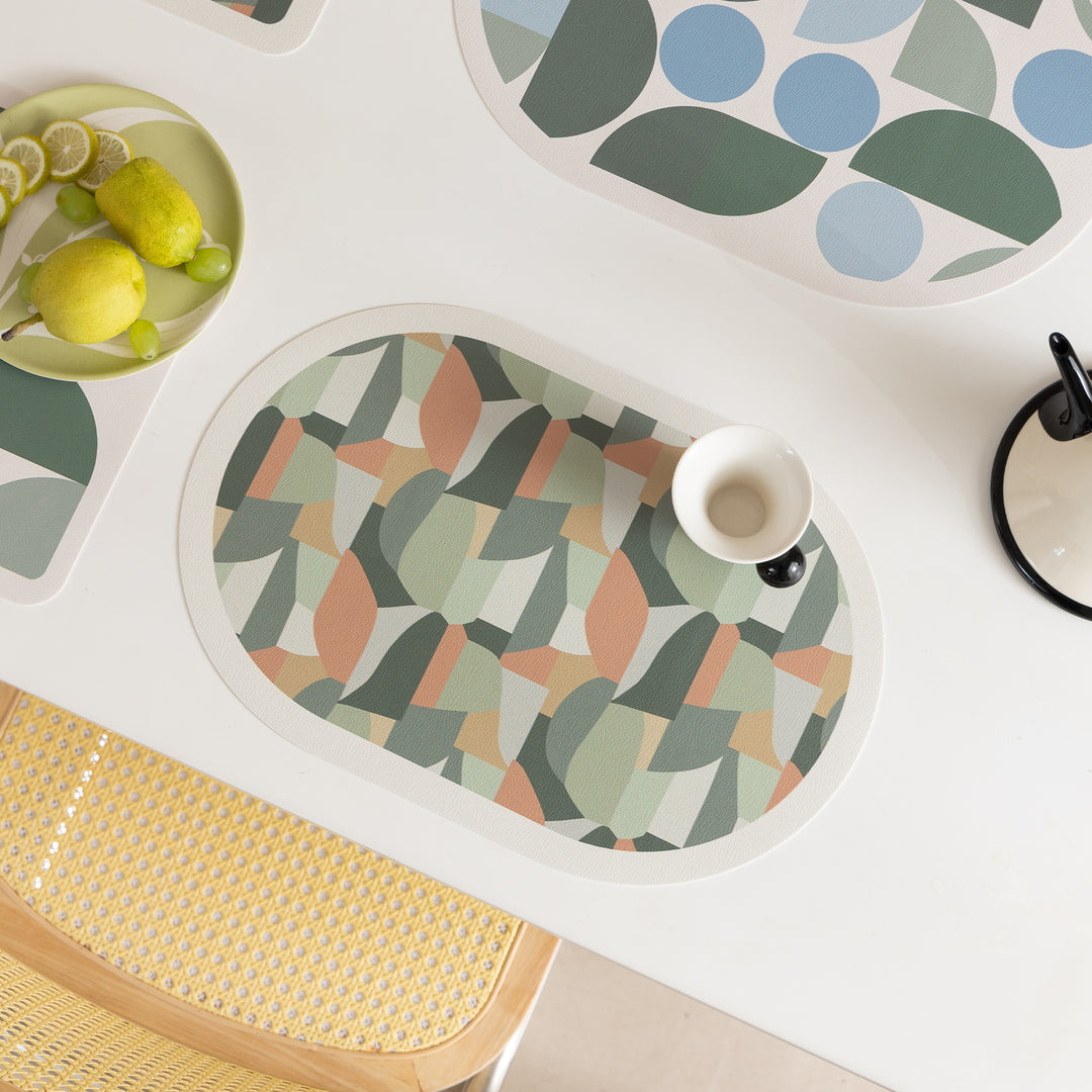 Abwischbare Retro-Tischsets aus Kunstleder mit geometrischem Muster Karnz
