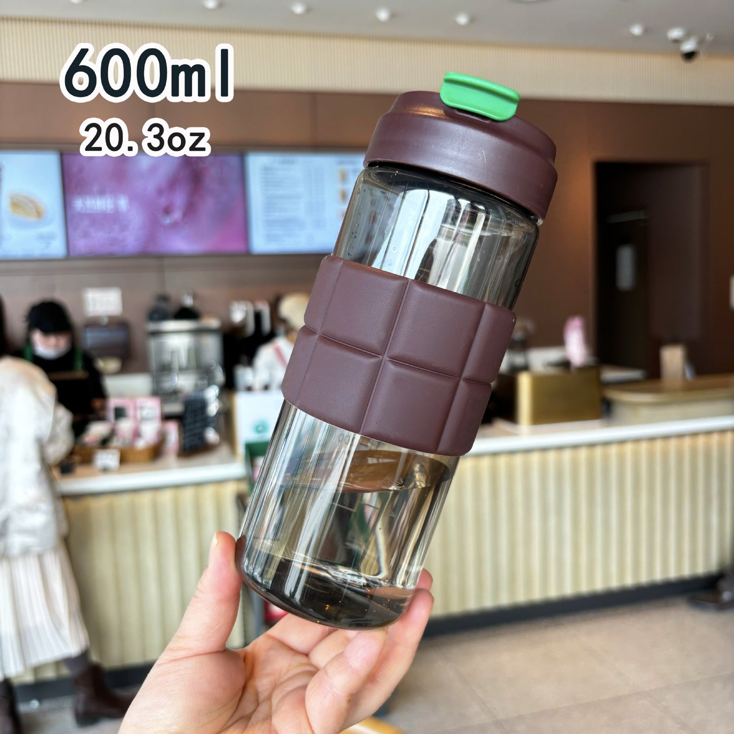 Damen transparente Trinkflasche mit rutschfester Silikonummantelung Karnz