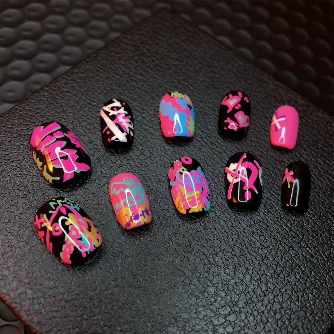 Künstlerisches katzenmotiviertes Press-On-Nagelkunstset Karnz