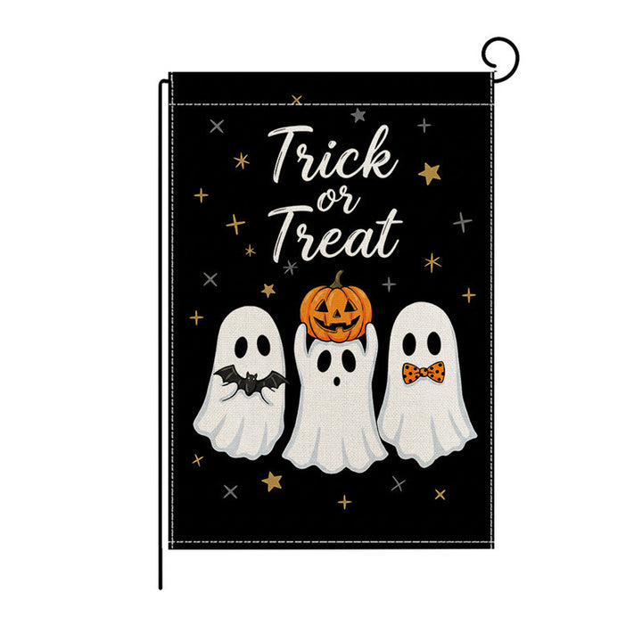 Schwerlast-Halloween-Spun-Polyester-Dekorationsgartenflagge mit verspielten Geistern und Kürbislaternen