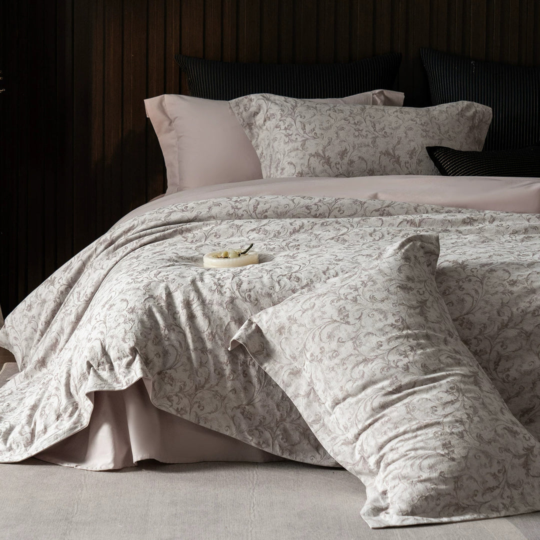 Luxus Baumwollsatin Wendebettbezug Set mit scrollendem Jacquarddruck und maßgeschneideter Säume