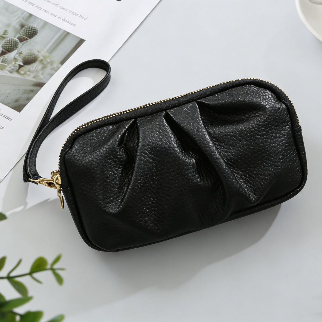 Strukturierte Leder Reißverschluss Clutch Geldbörse Karnz