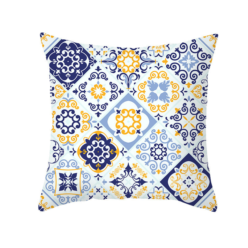 Mediterrane Mandala Baumwoll-Leinen Kissenbezug