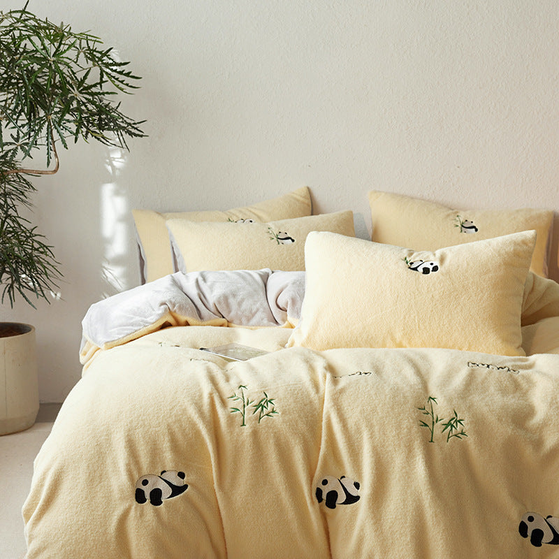 Bettwäsche-Set mit gesticktem Panda- und Bambusmotiv