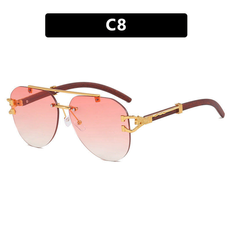 Damen modische Piloten-Sonnenbrille mit luxuriösen Metallakzenten und Holzdetails Karnz