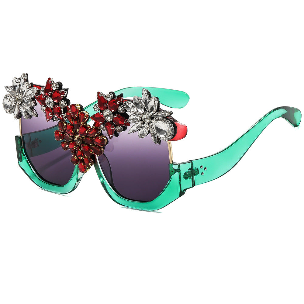Damen Glamouröse Sonnenbrille mit funkelnden Kristallblüten Karnz