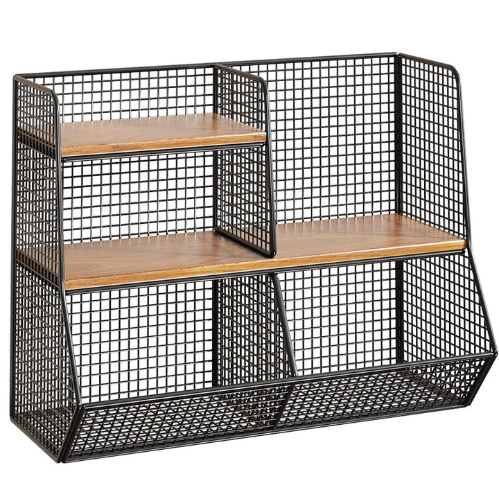 Multi-Ebenen Drahtgitter Arbeitsplatten Vorratsraum Organizer mit Holzregalen und Korb