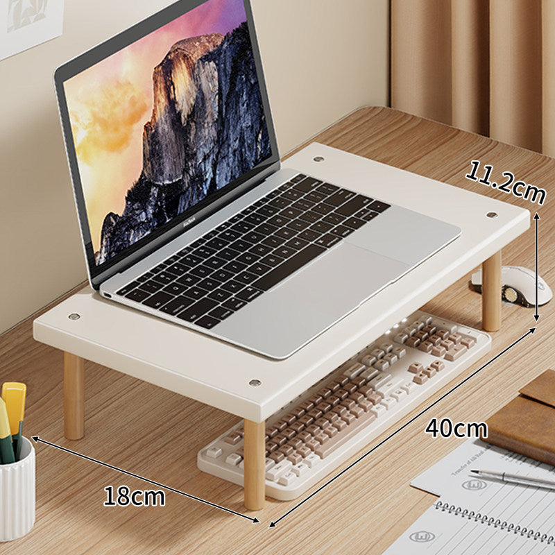 Kompakte Desktop-Laptop- und Monitorerhöhung mit Untertischstauraum und Holzbeinen