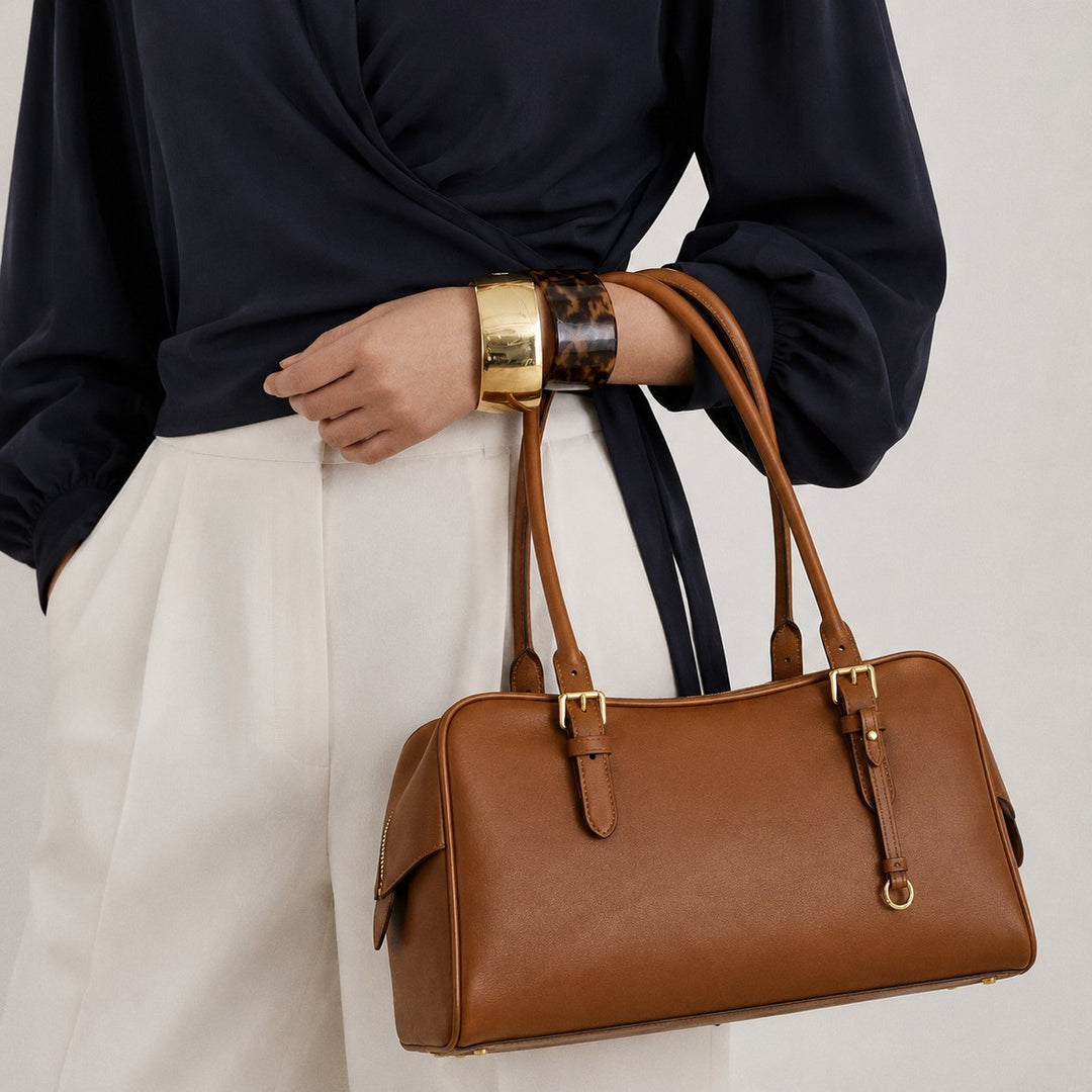 Klassische Strukturierte Lederhandtasche