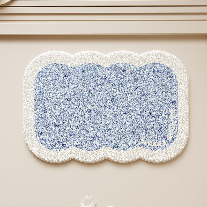 Scalloped-Edge Plush Absorbent Non-Slip Bath Rug with Cookie Motif