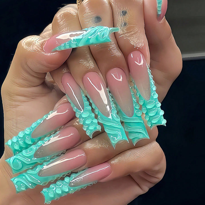 Künstlerisches langes Press-On-Nagelkunst-Set mit strukturiertem Design Karnz