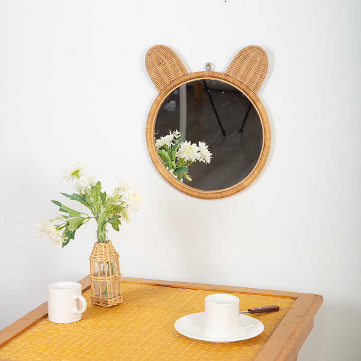 Runde Wandspiegel mit Rattan-Design Karnz