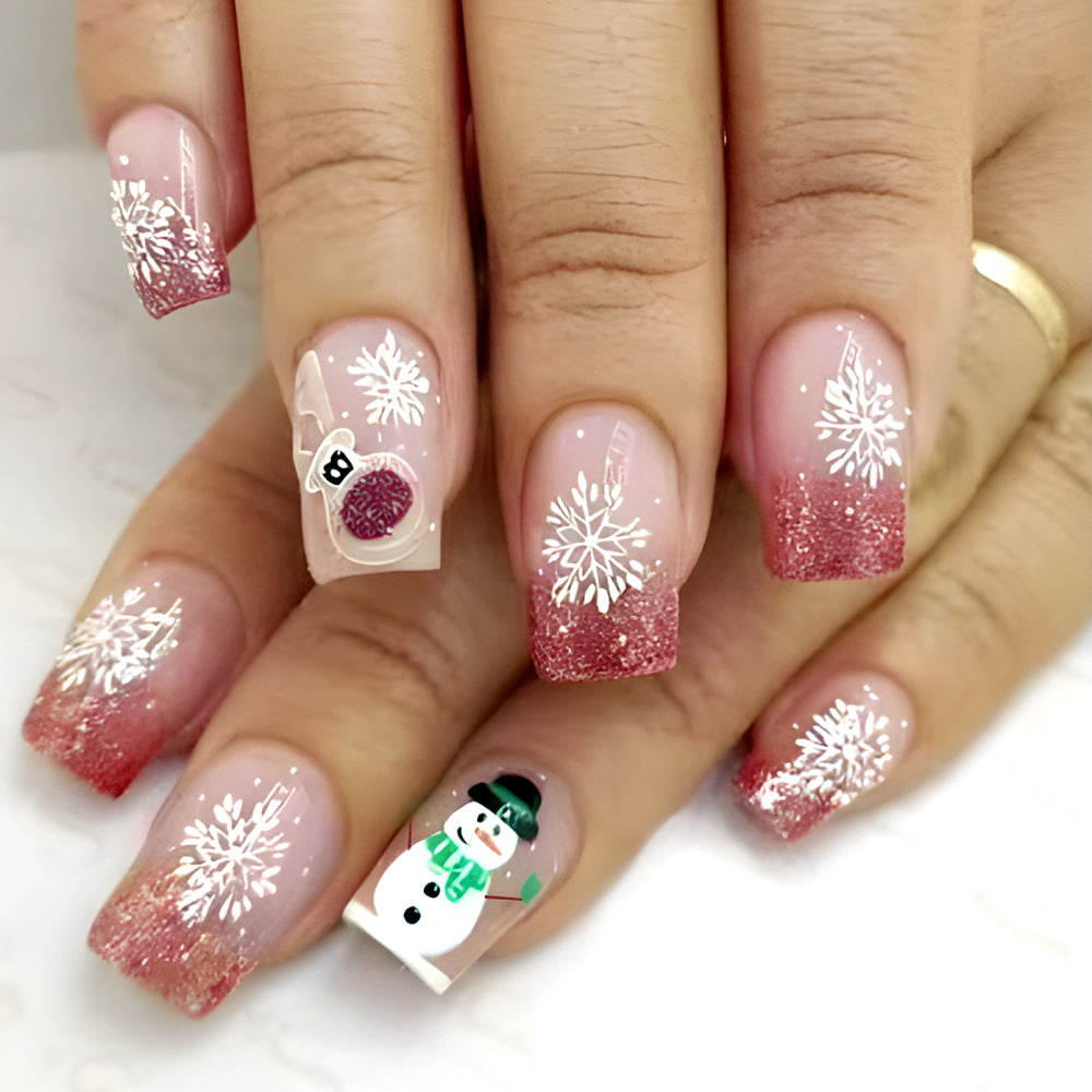 Künstlerische winterliche Press-On Nagelkunst Karnz