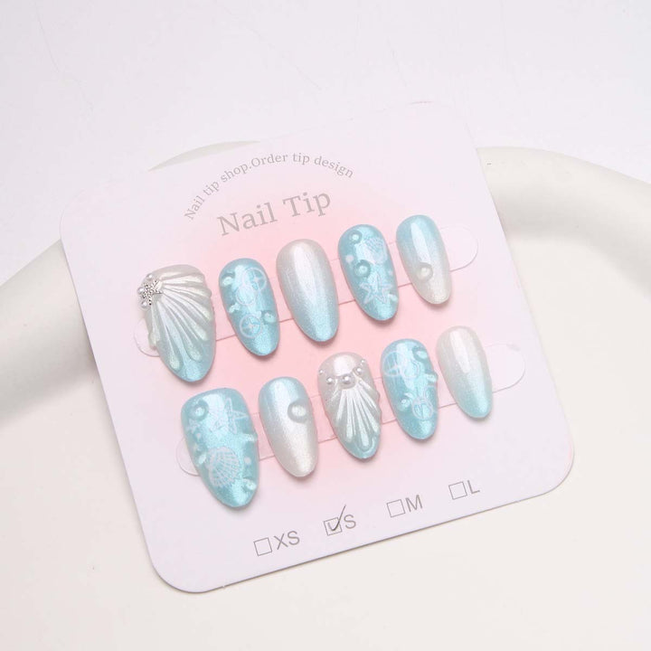 Künstlerisches vom Ozean inspiriertes Press-On Nail Set Karnz