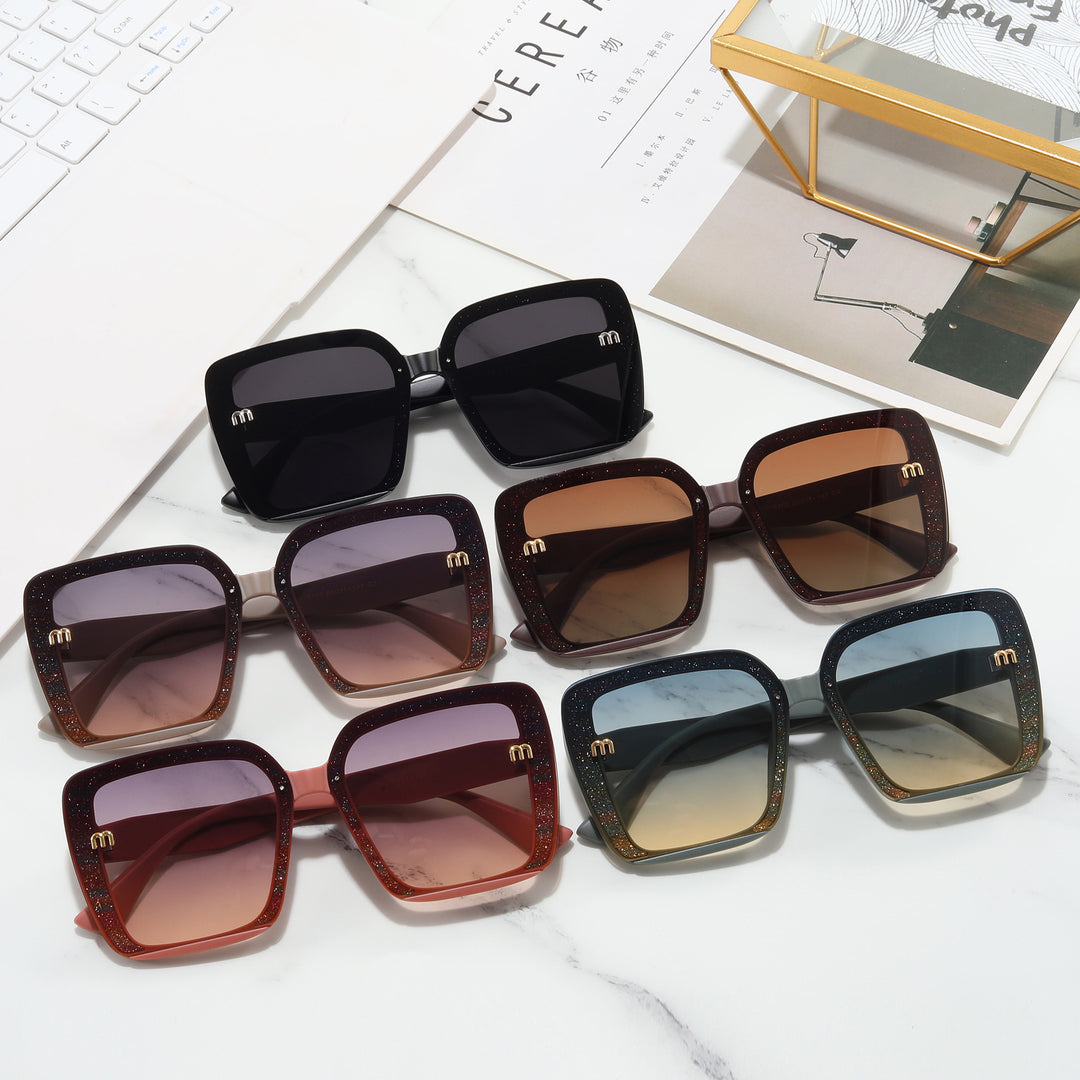 Damen modische quadratische Sonnenbrille mit funkelndem Rahmen Karnz
